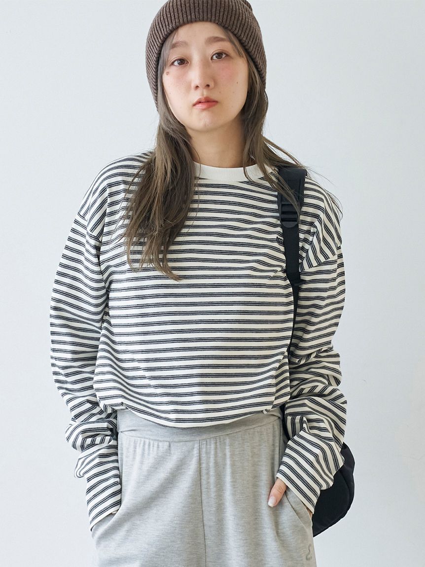 emmiロゴクロップドボーダーカットソー(カットソー)｜トップス｜emmi