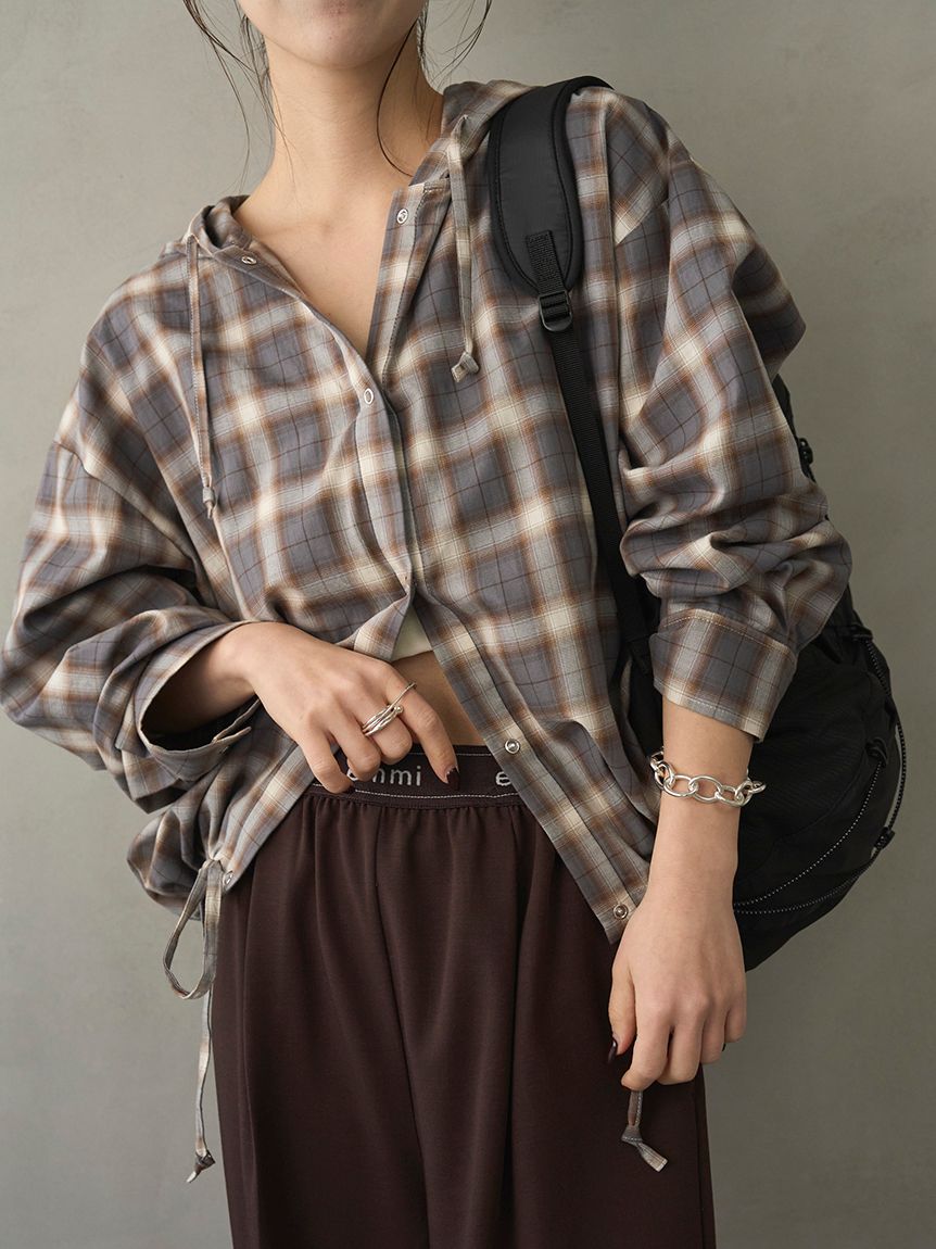 即日発送 26SS 即完売色 新品 emmi チェックフーディーシャツ GRY チェックフーディーシャツ(シャツ・ブラウス)｜トップス｜emmi（エミ