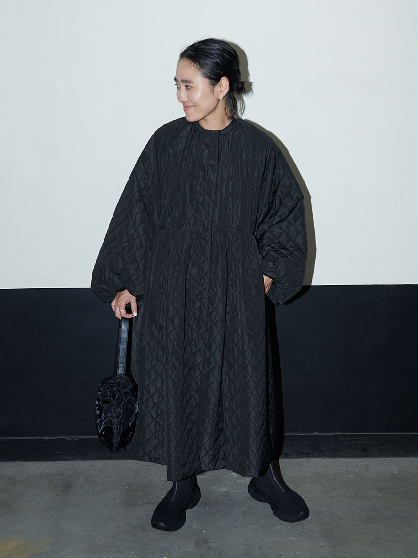 AYA KANEKO for emmi 黒 キルティング ロングコート AYA KANEKO for emmi 黒 キルティング ロングコート プライド