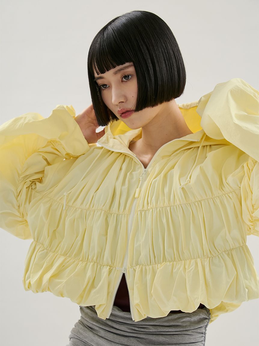 【Movique】シャーリングブルゾン/撥水/UVカット/接触冷感