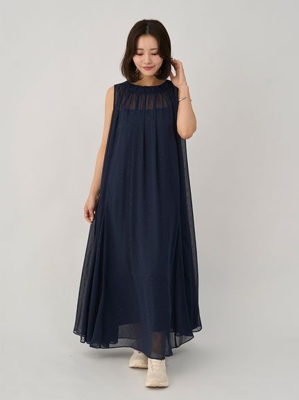 ラメドットボリュームワンピース(マキシ・ロングワンピース