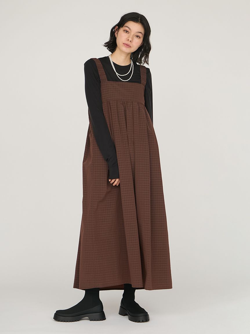 限定カラー】ボックスチェックワンピースセット(マキシ・ロング