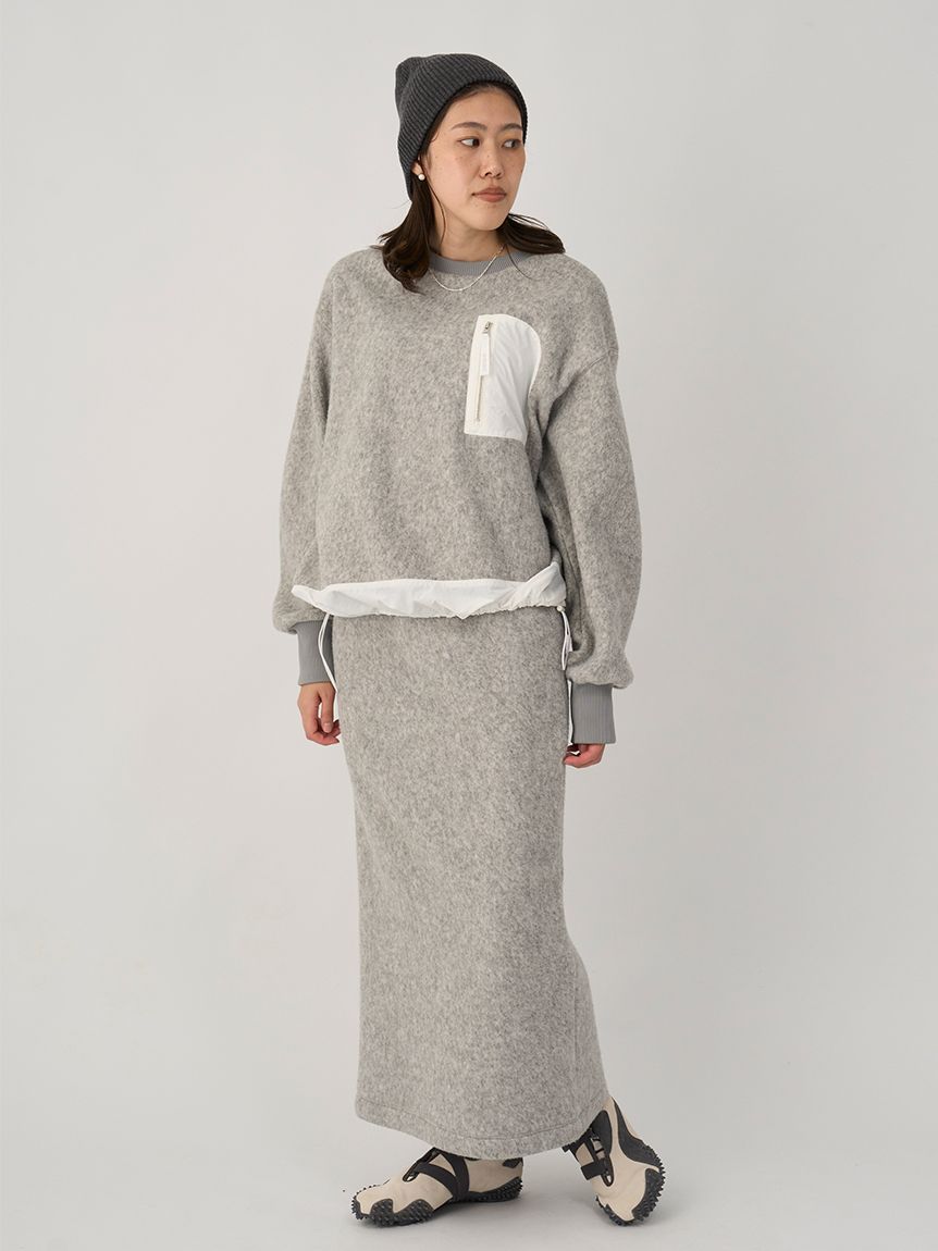 フリースプルオーバー×スカートセット(トップス＆ボトムセット
