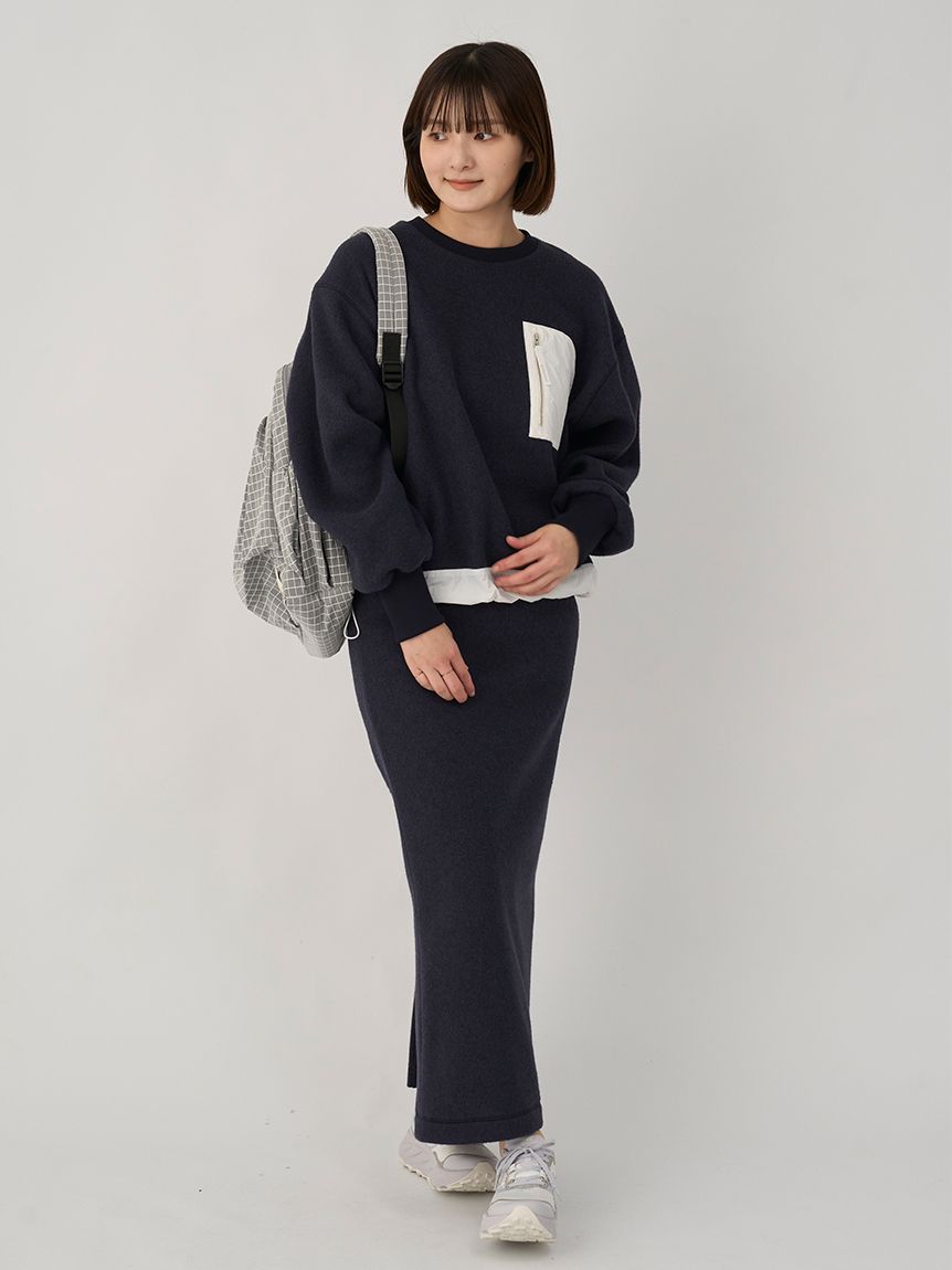 フリースプルオーバー×スカートセット(トップス＆ボトムセット