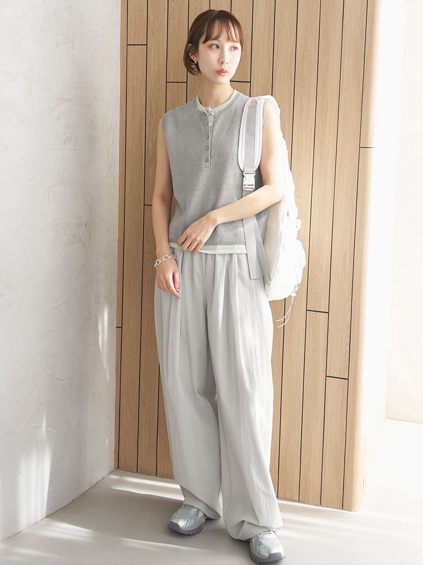 【ホワイト】【セットアップ対応】コットンワッシャーパンツ ワッシャーナイロンタックイージーパンツ【セットアップ対応】(ワイド