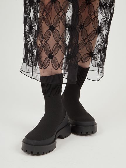 emmi ブラック ニットブーツ 厚底・24.5㎝ emmi（エミ）の「【emmi atelier】Vibramニットブーツ（ブーツ
