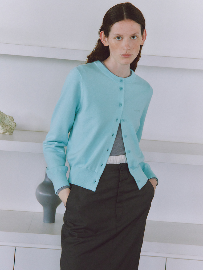 ウール混emmiロゴクルーネックニットカーディガン(カーディガン