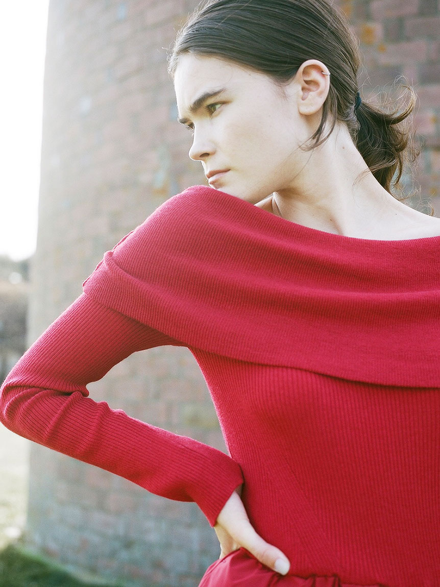 emmi ニットドッキングワンピース ロング 長袖 美品 定価27500円 エミ ハーフスリーブニットドッキングワンピース emmi