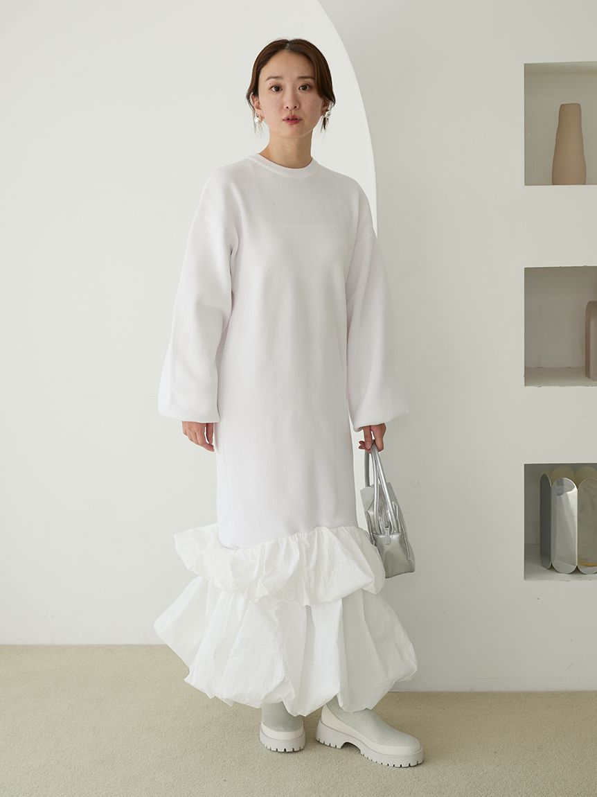 ニットタフタドッキングOP(マキシ・ロングワンピース)｜ワンピース