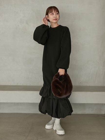 ニットタフタドッキングOP(マキシ・ロングワンピース)｜ワンピース