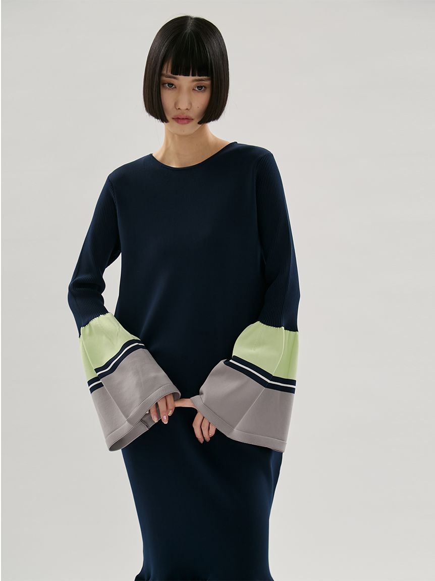 eco ボーダースリーブニットワンピース