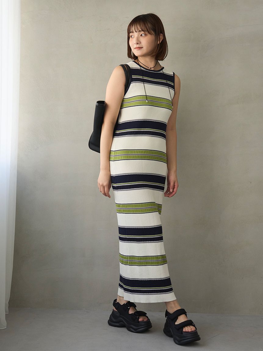 ONLINE限定カラーあり】マルチボーダーニットワンピース(ニット