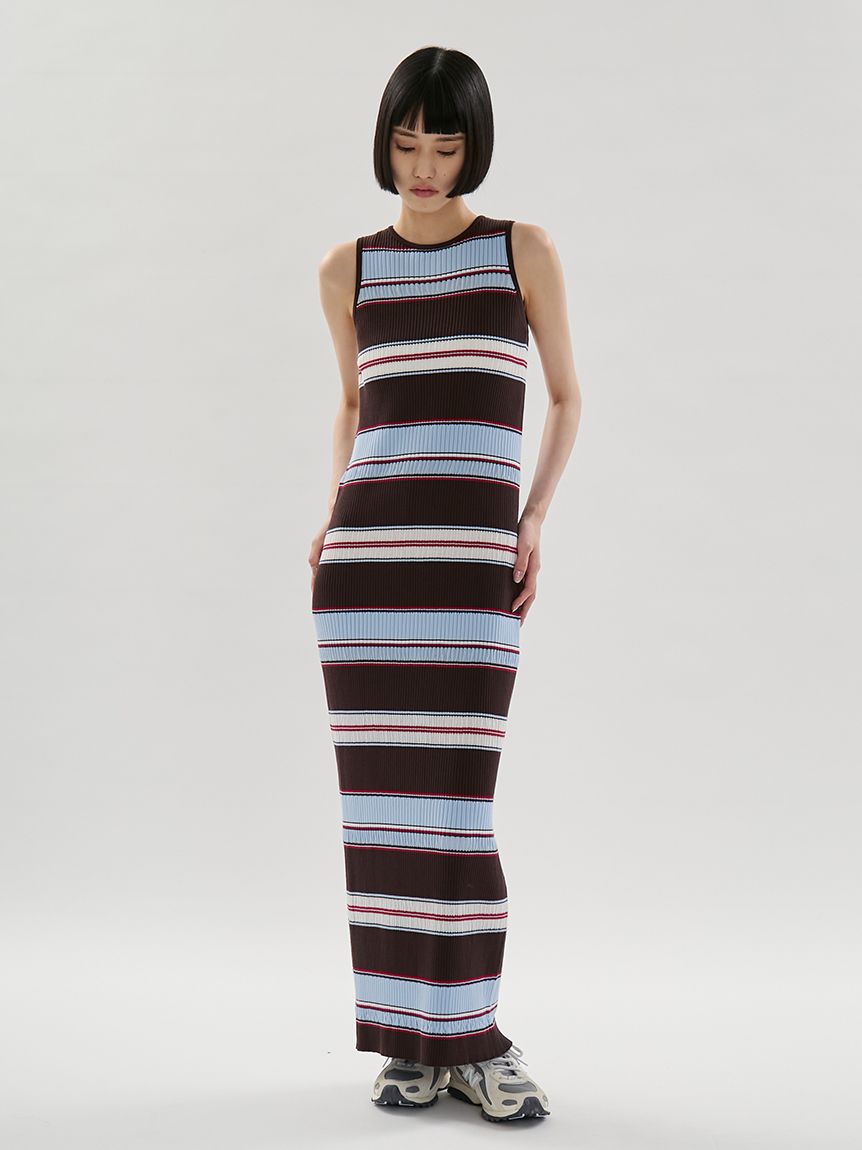 ONLINE限定カラーあり】マルチボーダーニットワンピース(ニット