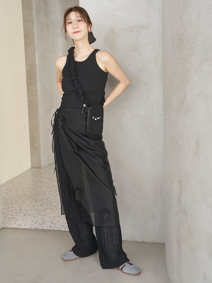 emmi atelier - emmi yoga ecoニットガーデ＋ecoニットパンツ＋ベーシックキャミ3点 透かし編みニットパンツ(ロングパンツ)｜パンツ｜emmi（エミ）の通販
