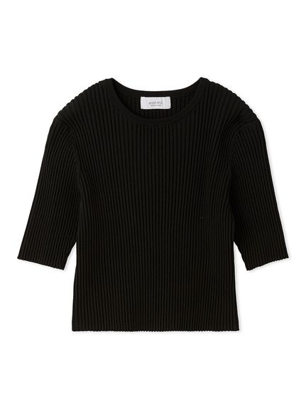 emmi（エミ）の「eco クロップド5分袖ニットトップス（ニット