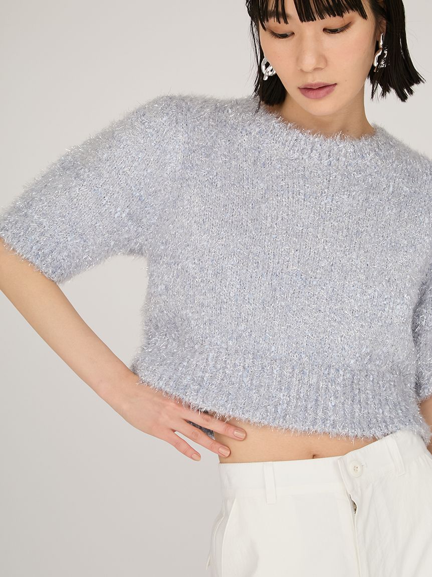 ラメフェザーハーフスリーブニットトップス(ニット)｜トップス｜emmi
