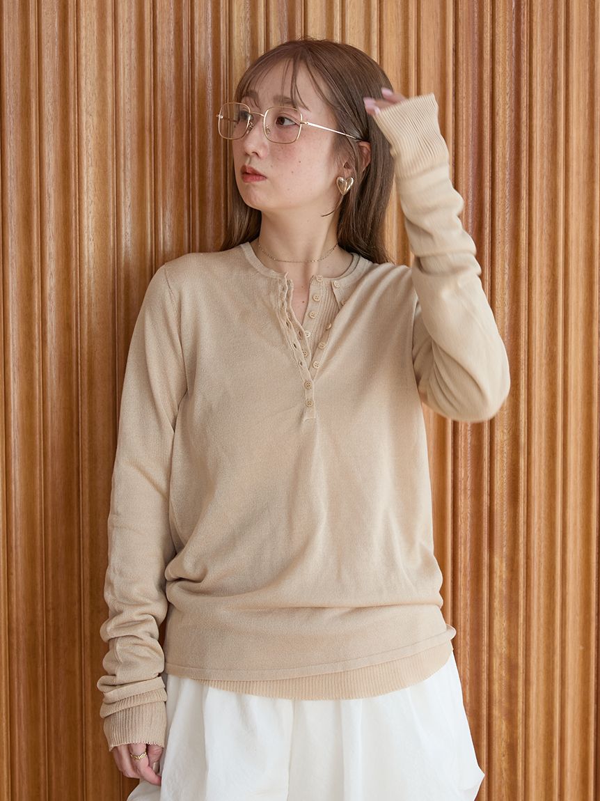 セットアイテム】eco ヘンリーネックレイヤードニットトップス(ニット