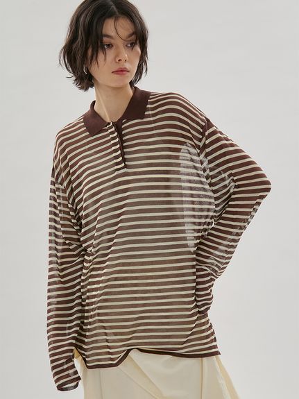 emmi シアーボーダーポロニット OWT シアーボーダーポロニット(Tシャツ/カットソー)｜トップス｜emmi（エミ