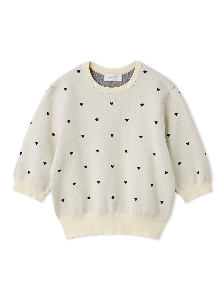 HEART】 eco ハーフスリーブハートジャガードニット【アンサンブル可能