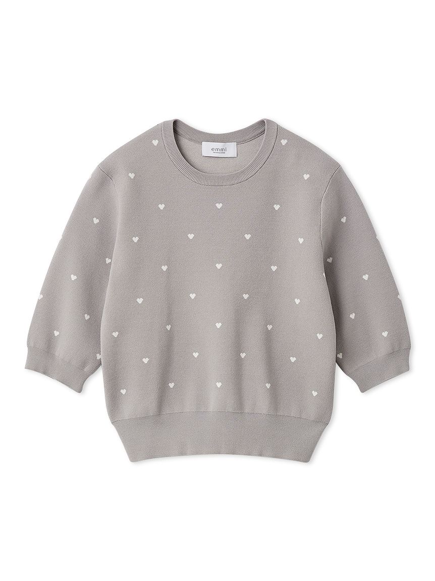 HEART】 eco ハーフスリーブハートジャガードニット【アンサンブル可能