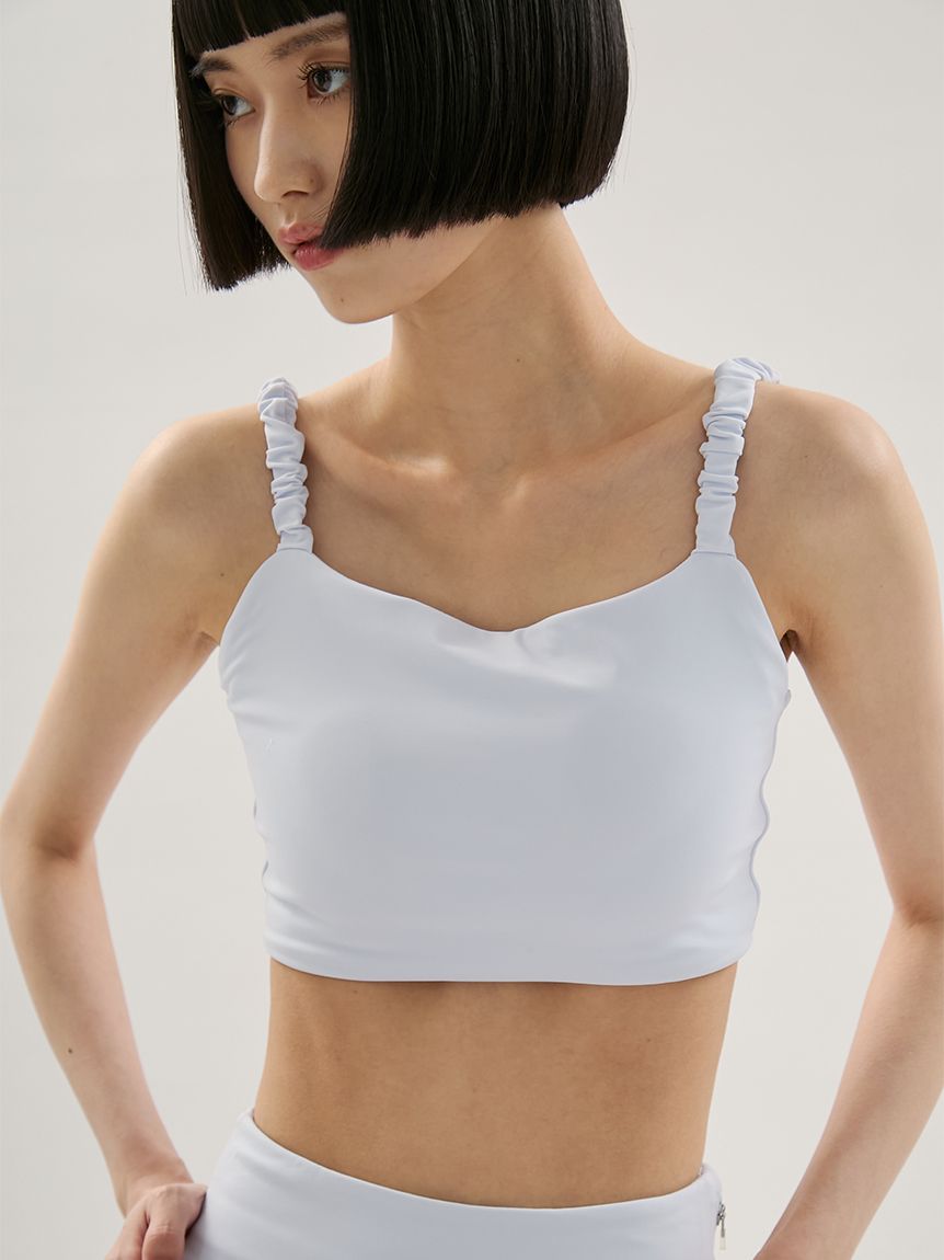 【Sustainaretch】ギャザーショルダーブラトップ/UVカット/接触冷感