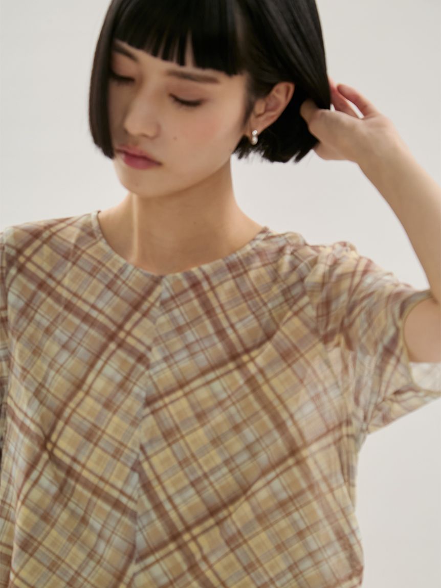 シアーメッシュチェックワンピース(カットワンピース)｜ワンピース 
