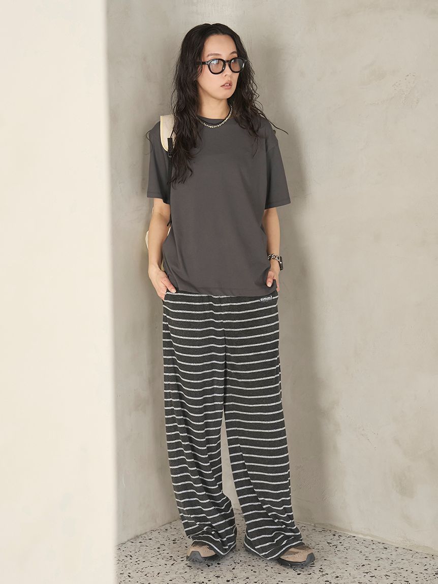 emmi エミ【price emmi】パイルイージーパンツ（BLK）新品タグ付 emmiロゴパイルイージーパンツ【セットアップ対応】(ロングパンツ