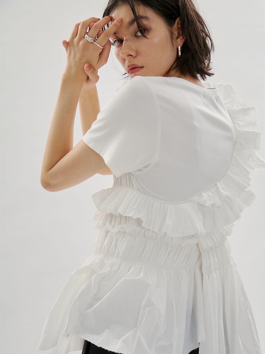 フリルアシンメトリーカットソー(Tシャツ/カットソー)｜トップス｜emmi