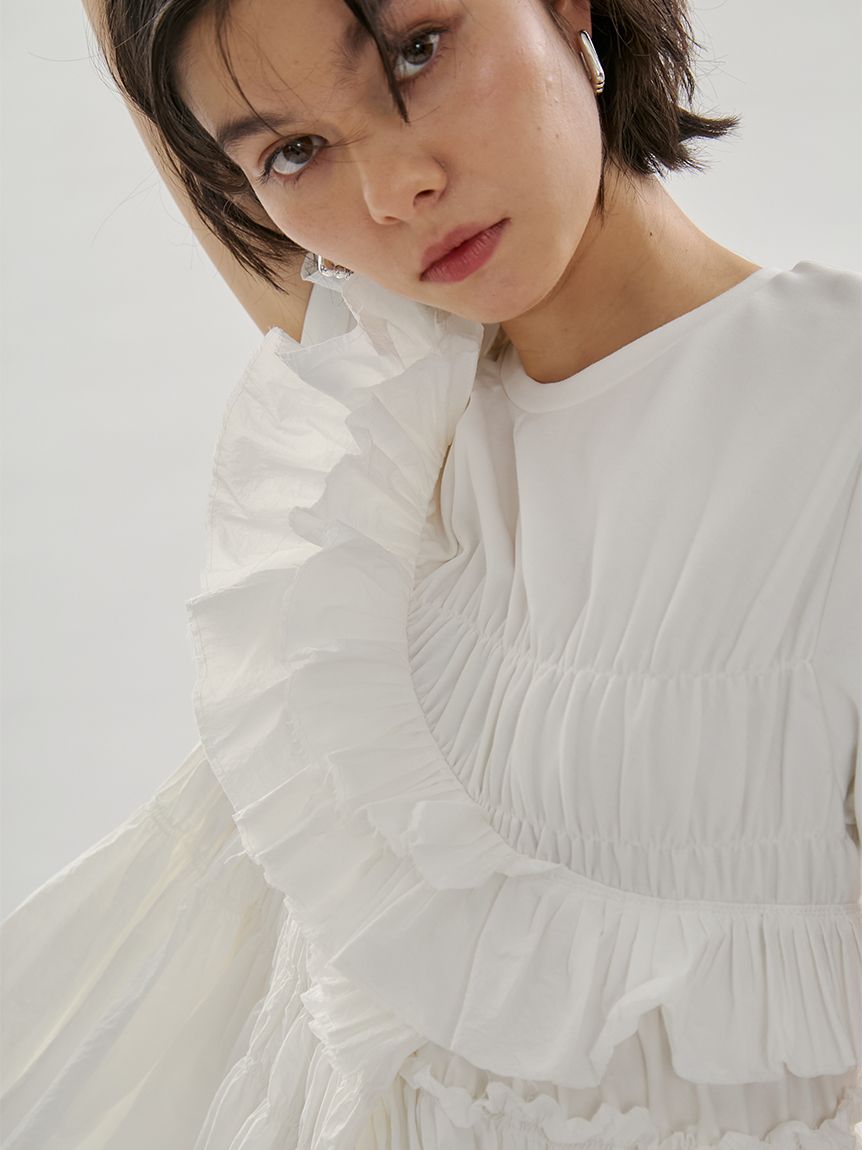 エミキュ☆フリル付きカットソー フリルアシンメトリーカットソー(Tシャツ/カットソー)｜トップス｜emmi