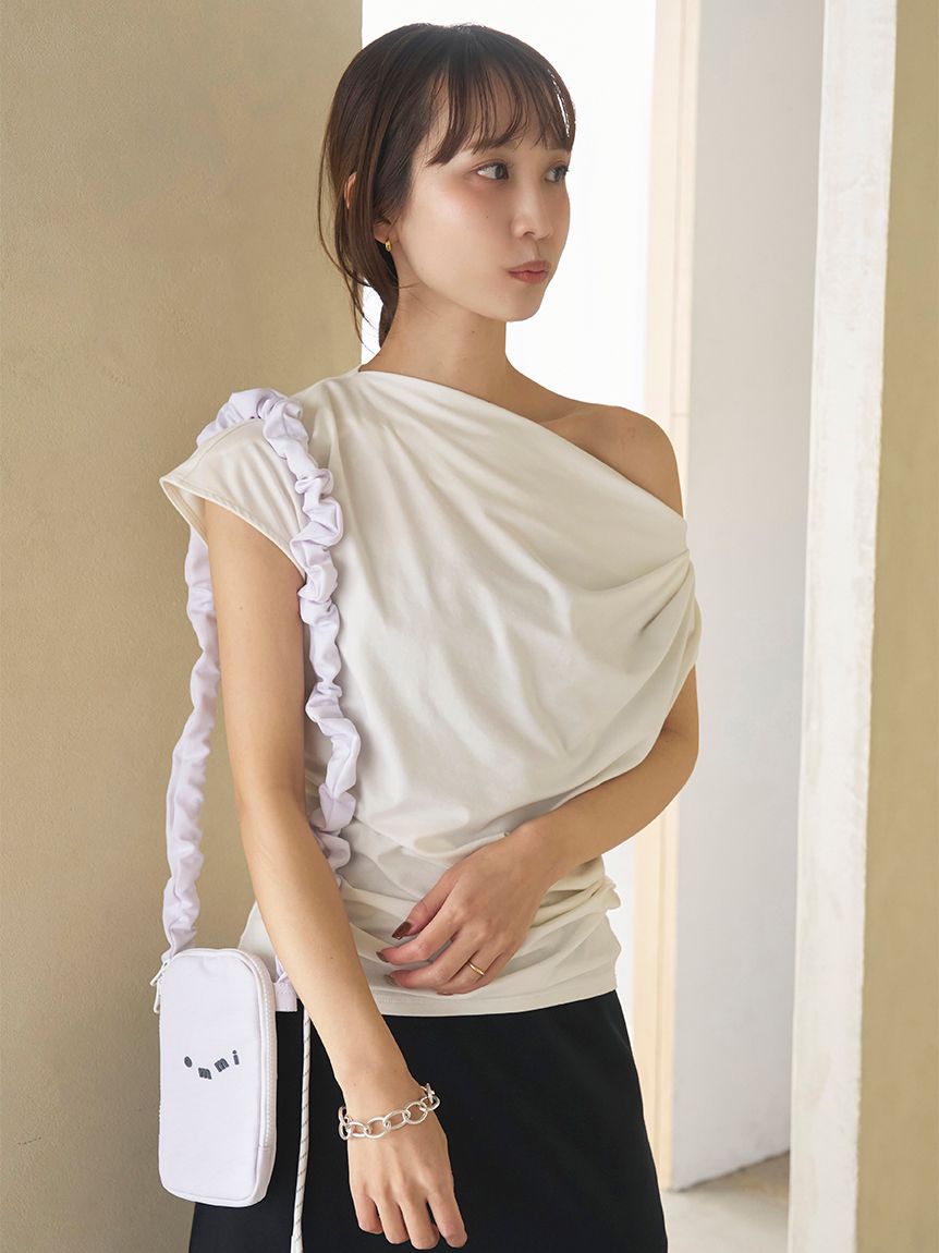 定価13750円　新品未使用　em. エムドット　パール　カットソー ICEDFABRIC＋®】ワンショルドレープカットソー/接触冷感(Tシャツ