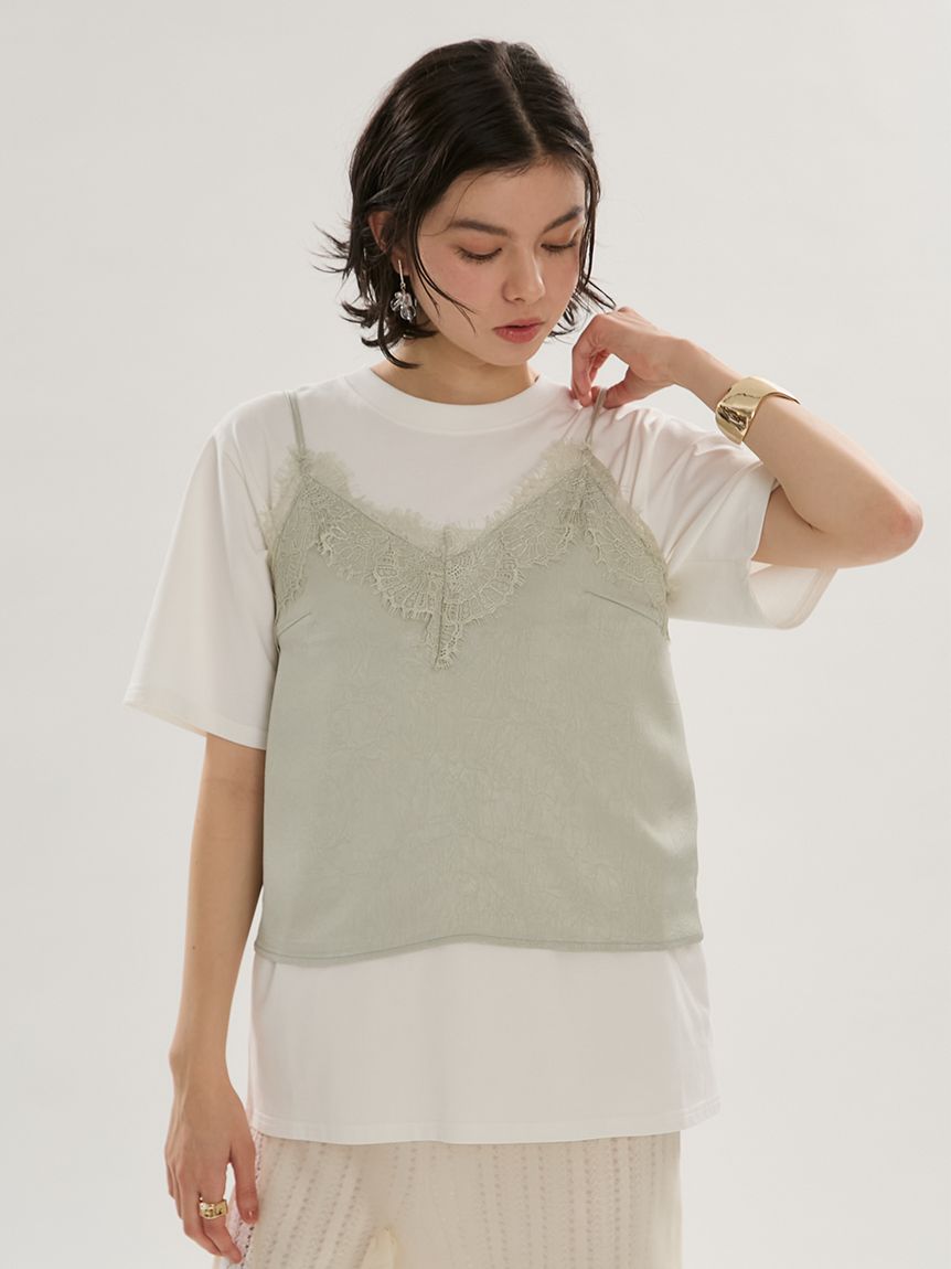 ♡激かわいい♡レースドッキング サテン 半袖 Tシャツ ♡激かわいい♡レースドッキング サテン 半袖 Tシャツ