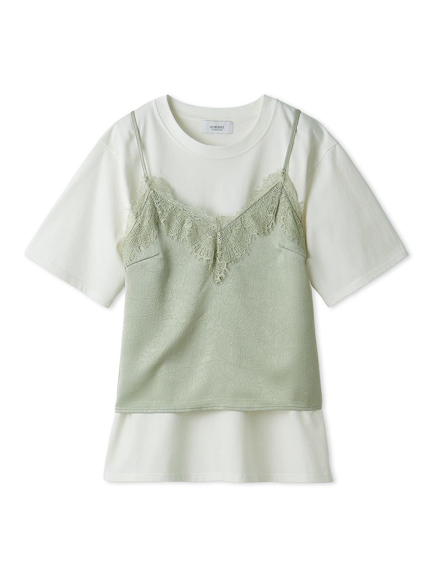 Tシャツ×レースサテンキャミセット(Tシャツ/カットソー)｜トップス