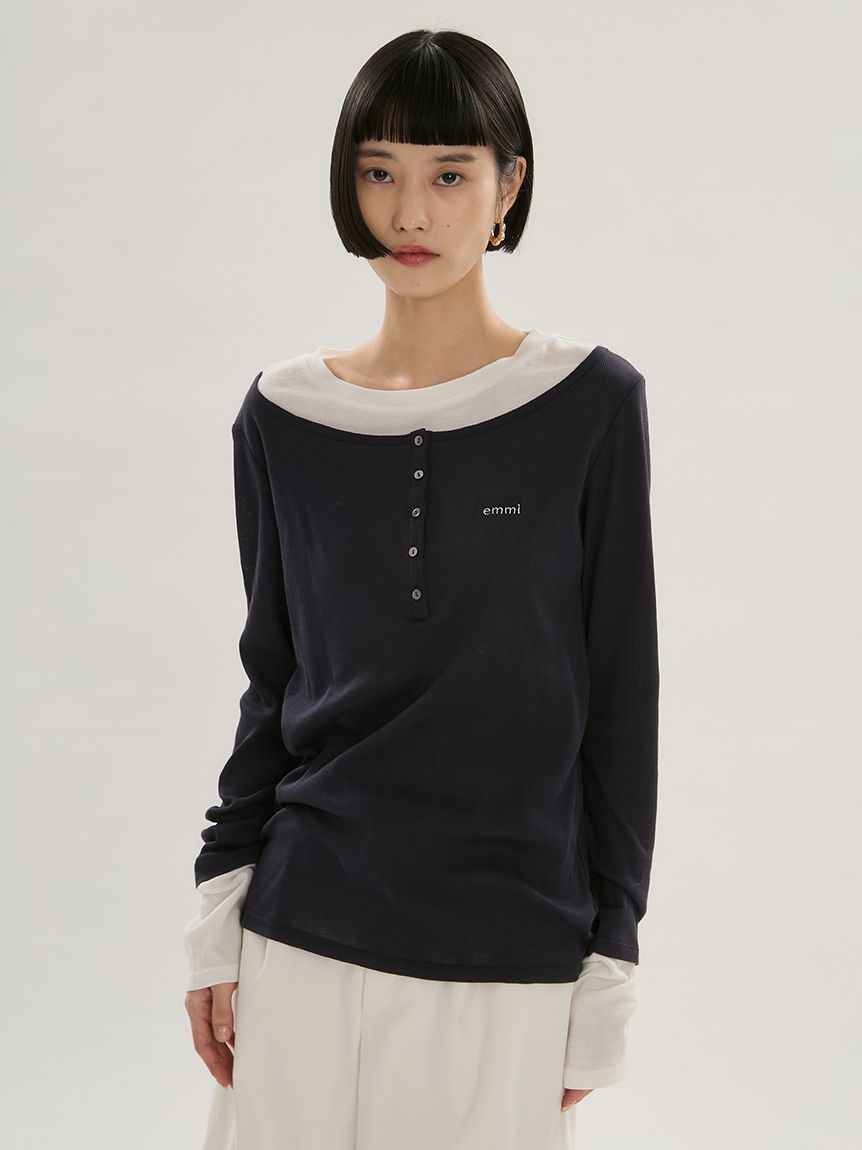 emmi×PlaxTM】レイヤードデザインヘンリーネックカットソー(Tシャツ