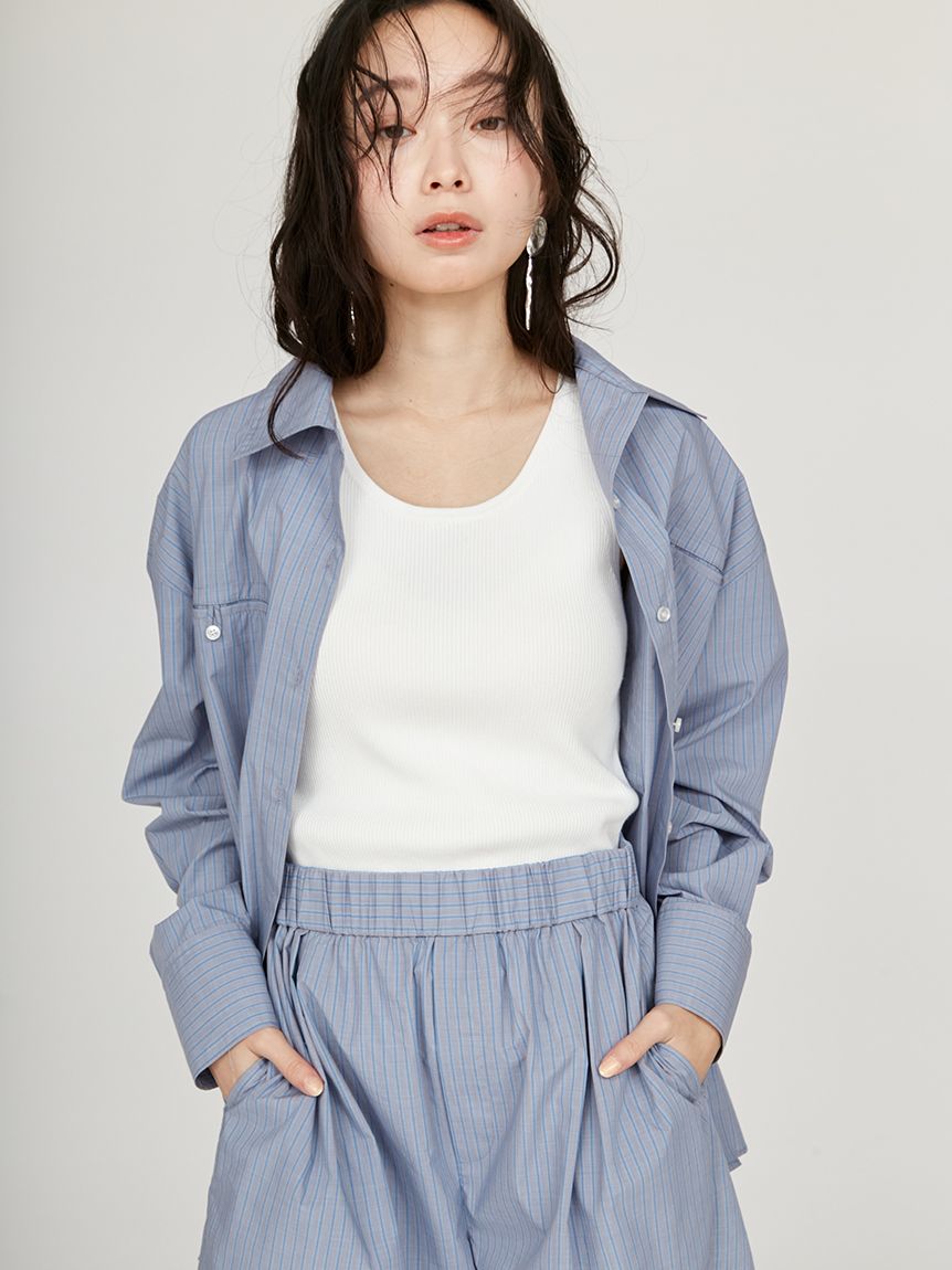 emmi◆長袖シャツ/one/ポリエステル/BLU/ストライプ/13WFB252018 ストライプルーズシルエットシャツ(シャツ・ブラウス)｜トップス