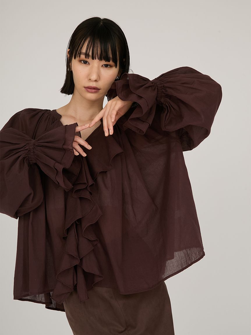 美品 m_mefu コットンボイル 切替デザイン ブラウス 長袖　センソユニコ コットンボイルシフォンブラウス(ブラウス)｜トップス｜emmi