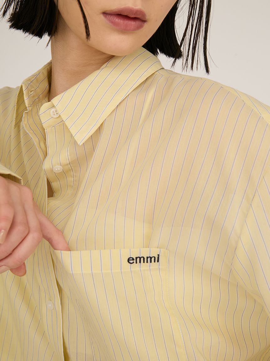 【emmi】ストライプ柄ボタンダウンシャツ（ベージュ） ボタンダウンシャツ 長袖 女性用 3色 WH7606 セブンユニフォーム