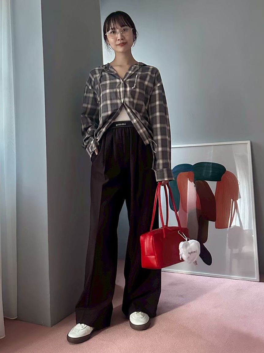 即日発送 26SS 即完売色 新品 emmi チェックフーディーシャツ GRY チェックフーディーシャツ(シャツ・ブラウス)｜トップス｜emmi（エミ