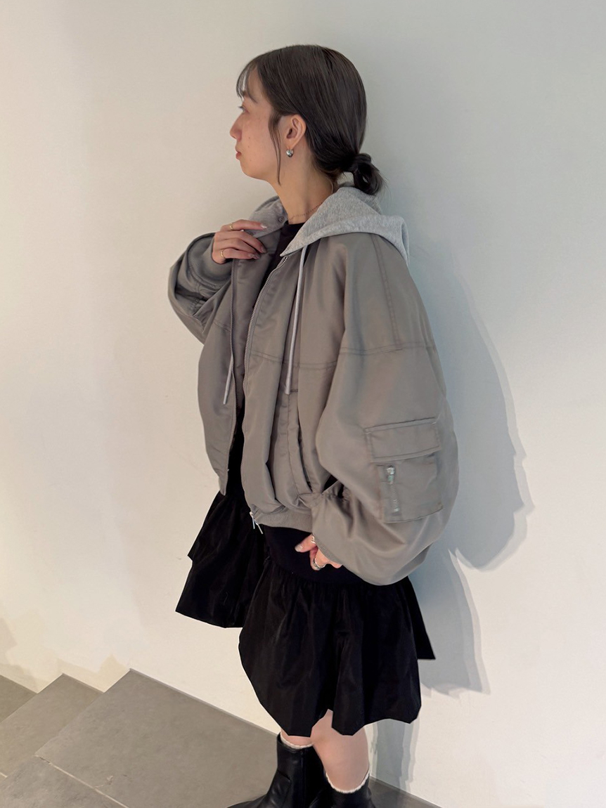 emmi★2way bomber blousonフード付きボンバーブルゾン エミ emmi フード付き2wayボンバーブルゾン （BLK） -ファッション通販