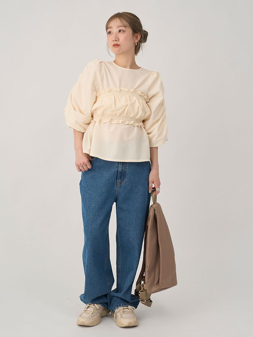 emmi atelier タグ付さ新品 イージールーズデニムパンツ BLU emmi（エミ）の「【emmi atelier】イージールーズデニムパンツ