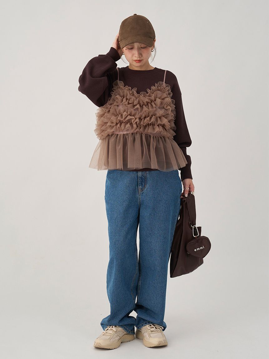 emmi atelier タグ付さ新品 イージールーズデニムパンツ BLU emmi（エミ）の「【emmi atelier】イージールーズデニムパンツ