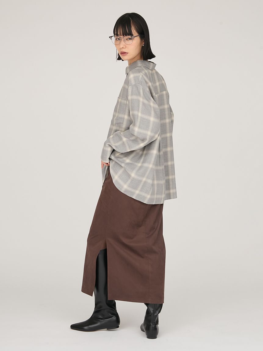 スウェードセンターステッチIラインスカート(ロングスカート