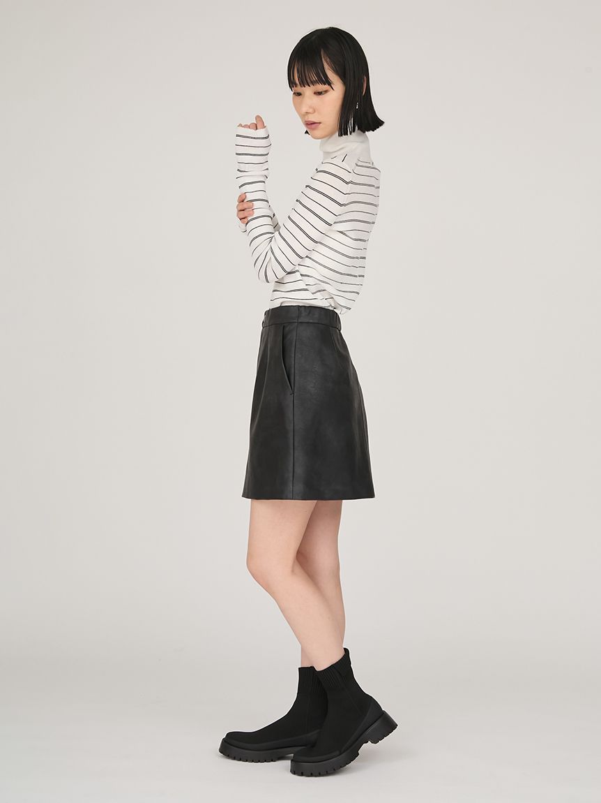 MiuMiu フェイクレザー ミディ スカート 高級感 シンプル miniministore フェイクレザースカート レディース