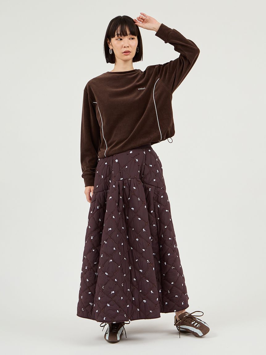 フラワーエンブロイダリーキルティングスカート(ロングスカート