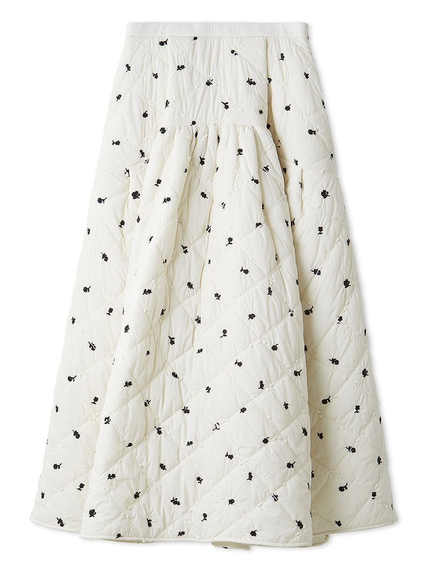 フラワーエンブロイダリーキルティングスカート(ロングスカート