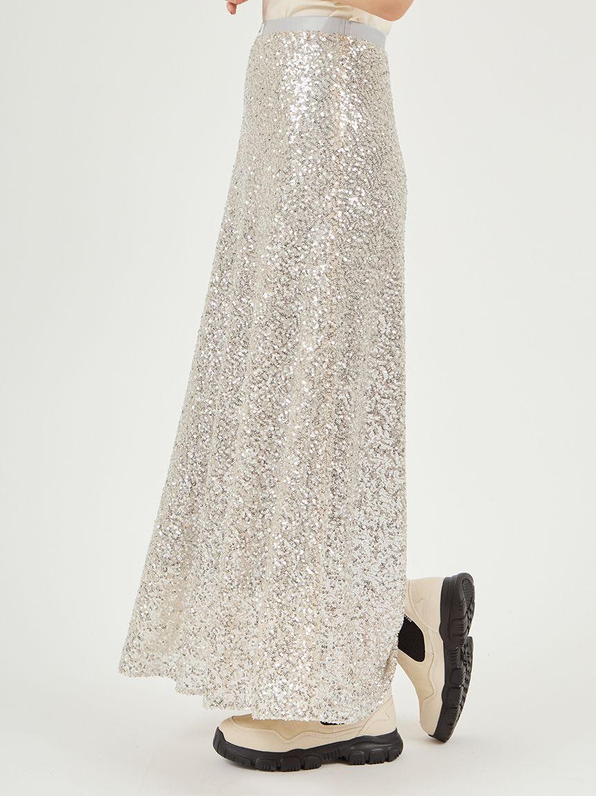 emmi（エミ）スパンコールナロースカート 13wfs255060 シルバー レディース ロング丈 ウエストゴム仕様 2025冬 スパンコールナロースカート(ロングスカート)｜スカート｜emmi（エミ