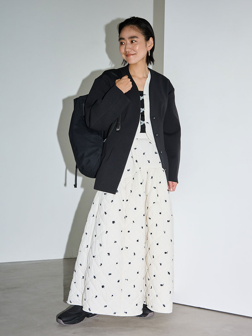 フラワーエンブロイダリーキルティングベスト(ジレ/ベスト)｜アウター