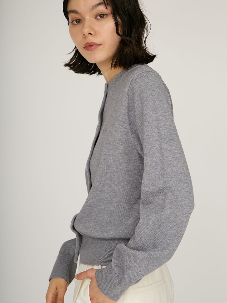 まみちゃん　eニット　グレー ウール混emmiロゴクルーネックニットカーディガン(カーディガン