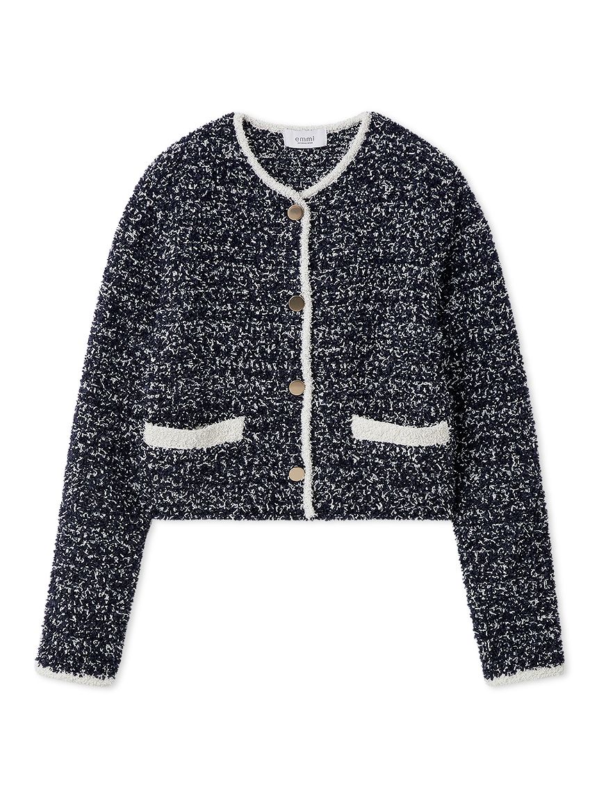 ツイードライクニットジャケット(ノーカラージャケット)｜アウター