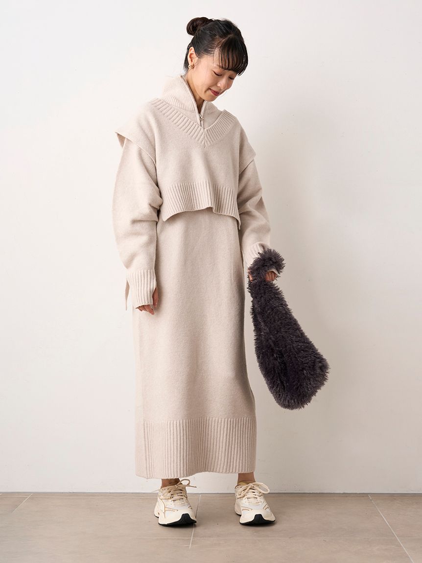 ENFOLD - エンフォルド ENFOLD KNIT-LAYERED PLEATS DRESS