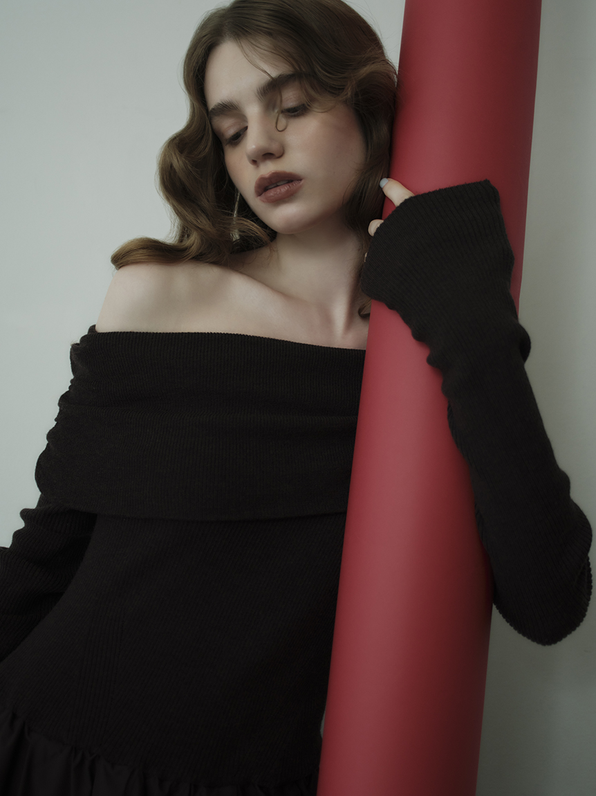 オフショルニットドッキングワンピース(ニットワンピース)｜ワンピース